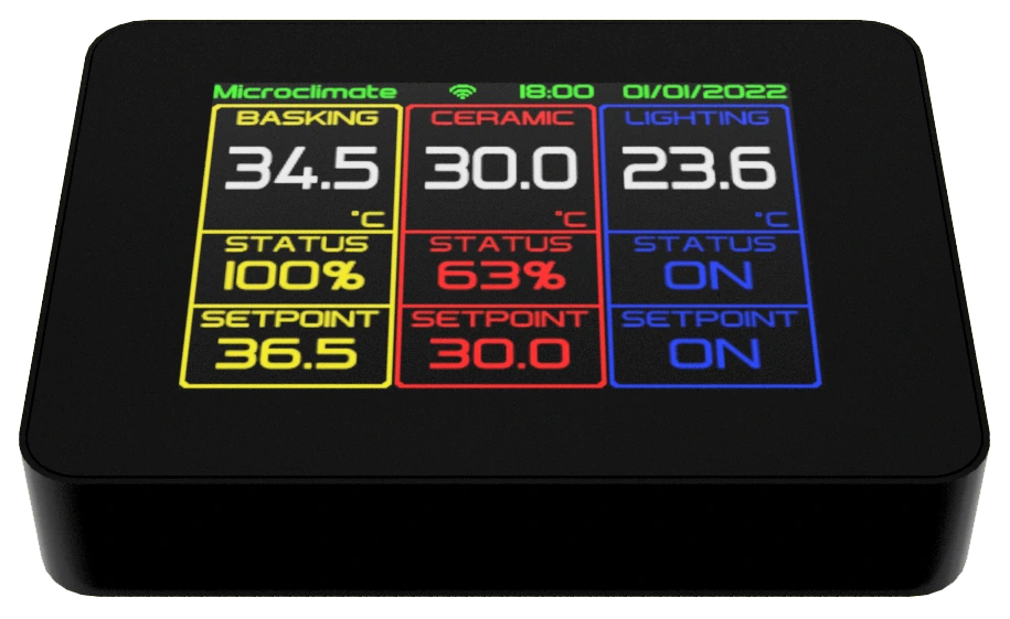 EVO touchscreen showing example channel temperatures, status and set points