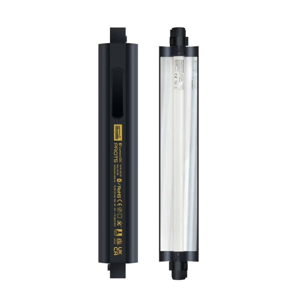 Arcadia LumenIZE ProT5 UV-B fitting shown from above and below
